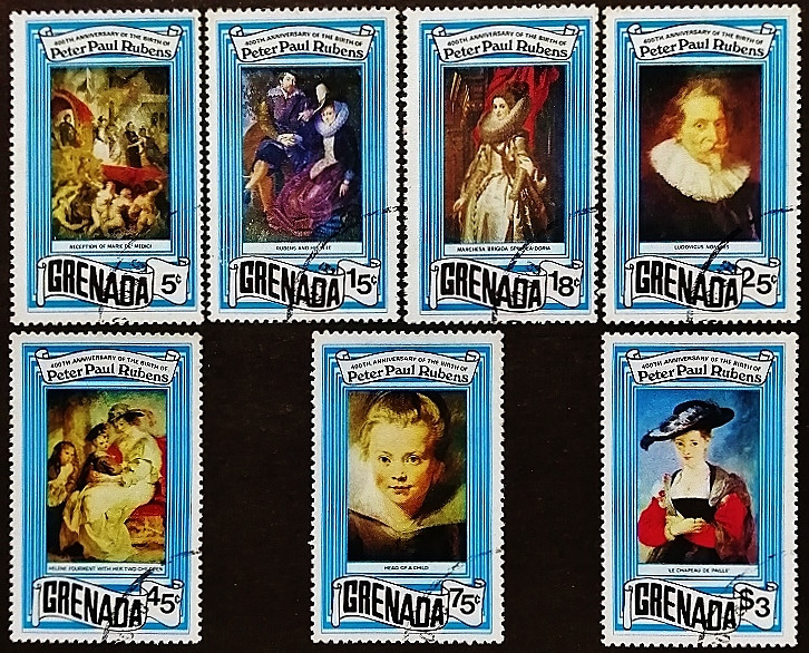 Набор почтовых марок (7 шт.). "400 лет со дня рождения Рубенса". 1978 год, Гренада.
