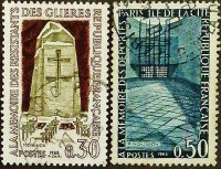 Набор почтовых марок (2 шт.). "Мемориалы бойцам Сопротивления". 1963 год, Франция.