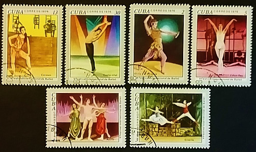 Набор почтовых марок  (6 шт.). "5-й Международный фестиваль балета, Гавана". 1976 год, Куба.