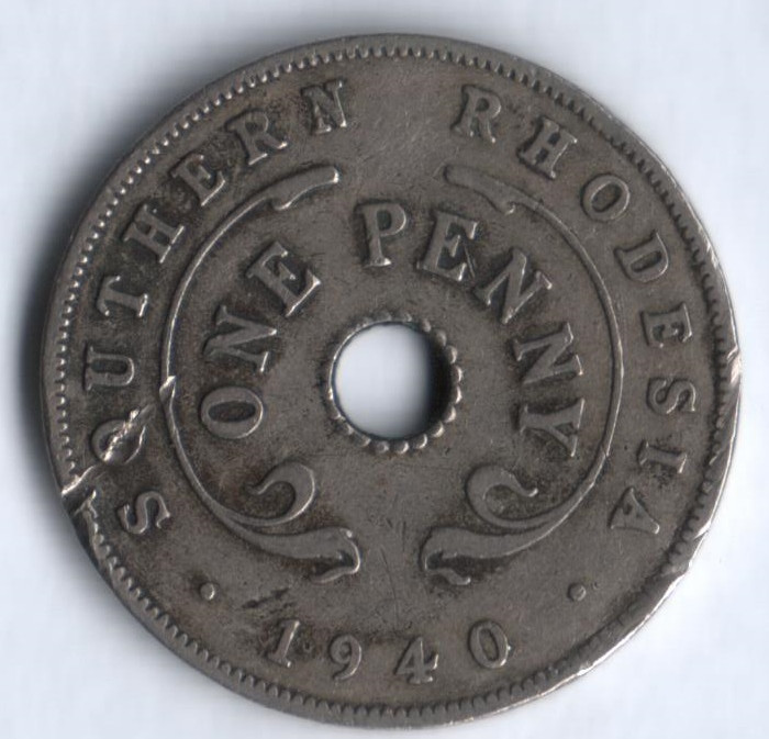 Монета 1 пенни. 1940 год, Южная Родезия.