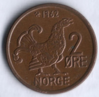 Монета 2 эре. 1962 год, Норвегия.