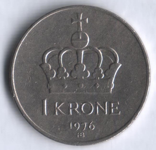 Монета 1 крона. 1976 год, Норвегия.