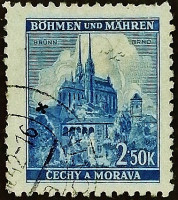 Почтовая марка (2,5 kr.). "Собор Святых Петра и Павла, Брно". 1941 год, Богемия и Моравия.