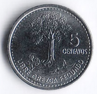 Монета 5 сентаво. 2014 год, Гватемала.