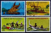 Набор почтовых марок (4 шт.). "Национальное достояние - Каноэ". 1975 год, Папуа-Новая Гвинея.