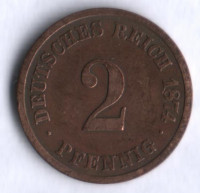 Монета 2 пфеннига. 1874 год (A), Германская империя.