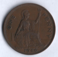 Монета 1 пенни. 1946 год, Великобритания.