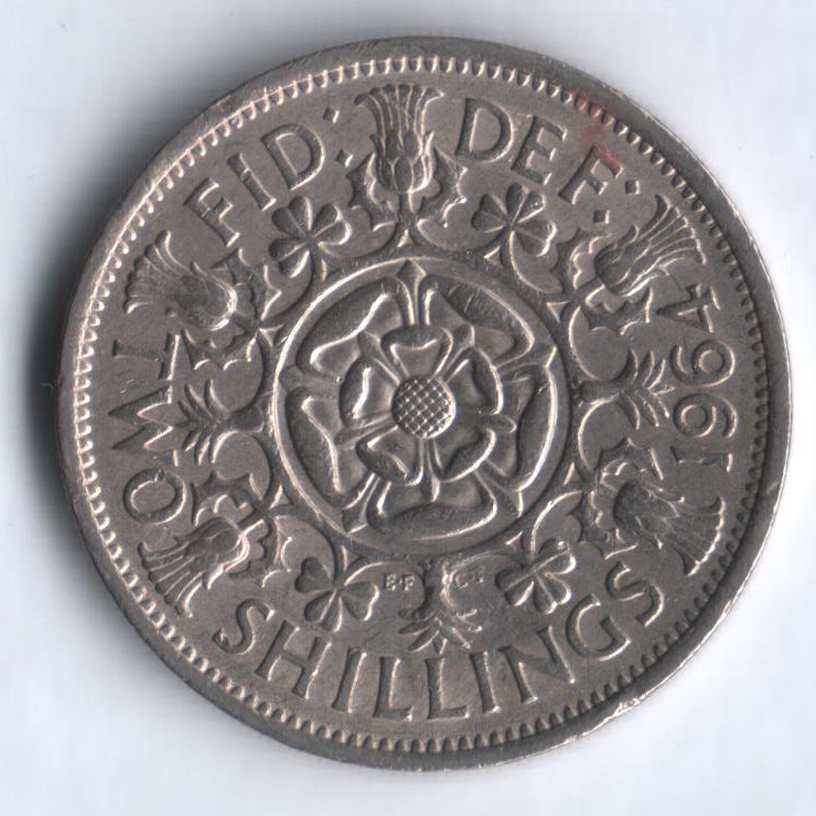 Монета 2 шиллинга. 1964 год, Великобритания.