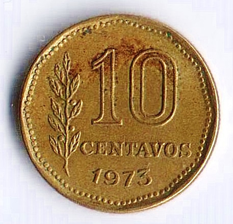 Монета 10 сентаво. 1973 год, Аргентина.