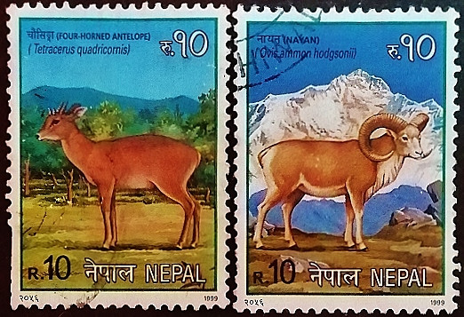 Набор почтовых марок (2 шт.). "Животные". 1999 год, Непал.