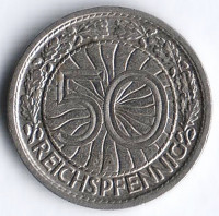 Монета 50 рейхспфеннигов. 1928 год (A), Веймарская республика.