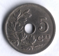 Монета 5 сантимов. 1904 год, Бельгия (Belgique).