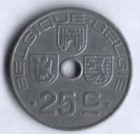 Монета 25 сантимов. 1942 год, Бельгия (Belgique-Belgie).