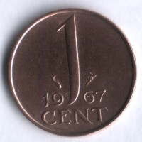 Монета 1 цент. 1967 год, Нидерланды.