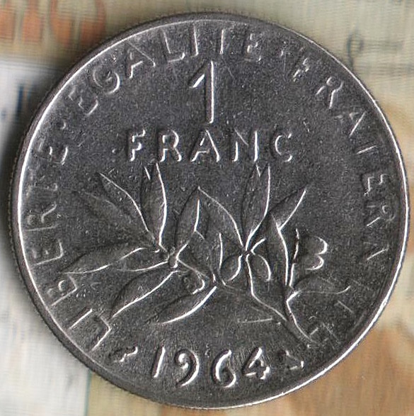 Монета 1 франк. 1964 год, Франция.