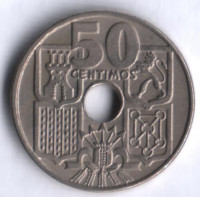 Монета 50 сентимо. 1949(54) год, Испания.
