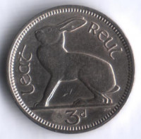 Монета 3 пенса. 1946 год, Ирландия.
