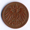 Монета 1 пфенниг. 1906 год (E), Германская империя.