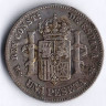 Монета 1 песета. 1883 год, Испания.