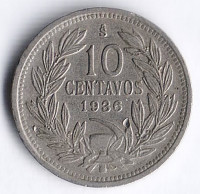 Монета 10 сентаво. 1936 год, Чили.