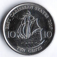 Монета 10 центов. 2019 год, Восточно-Карибские государства.