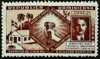 Марка почтовая (⅟₂ c.). "Трухильо и образование". 1941 год, Доминиканская Республика.
