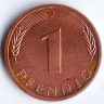 Монета 1 пфенниг. 1982(J) год, ФРГ.