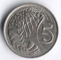 Монета 5 центов. 1987 год, Каймановы острова.