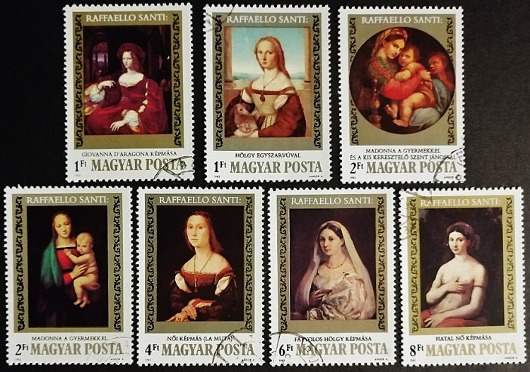 Набор почтовых марок (7 шт.). "Картины Рафаэлло Санти". 1983 год, Венгрия.