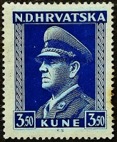 Марка почтовая (3,5 k.). "Анте Павелич". 1943 год, Хорватия.