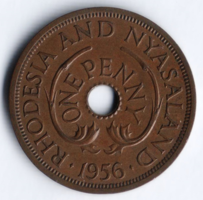 Монета 1 пенни. 1956 год, Родезия и Ньясаленд.