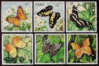 Набор почтовых марок (6 шт.). "Бабочки". 1982 год, Куба.