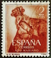Почтовая марка. «Богоматерь Канделария». 1954 год, Испания.