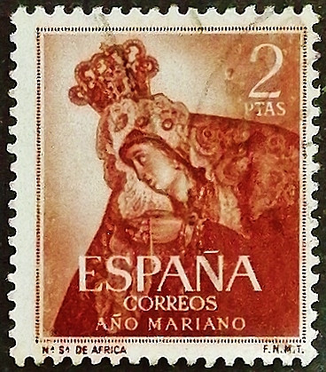 Почтовая марка. «Богоматерь Канделария». 1954 год, Испания.