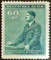 Марка почтовая (60+40 h.). "53 года со дня рождения Адольфа Гитлера". 1942 год, Богемия и Моравия.