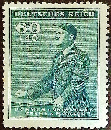 Марка почтовая (60+40 h.). "53 года со дня рождения Адольфа Гитлера". 1942 год, Богемия и Моравия.