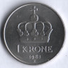 Монета 1 крона. 1981 год, Норвегия.