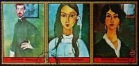 Набор марок (3 шт.) с блоком. "Картины Модильяни". 1972 год, Манама.