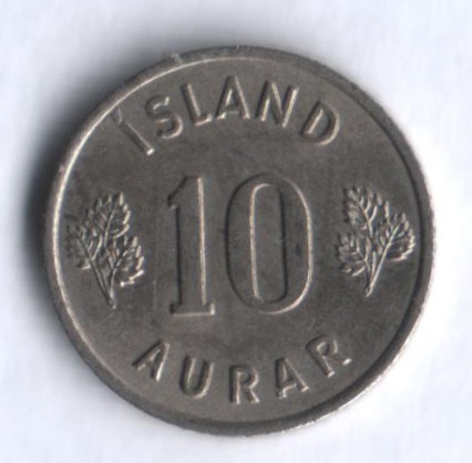 Монета 10 эйре. 1965 год, Исландия.