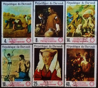 Набор почтовых марок (6 шт.). "Живопись, представленная на выставке EXPO'67". 1967 год, Бурунди.