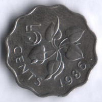 5 центов. 1986 год, Свазиленд.