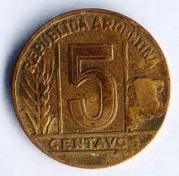 Монета 5 сентаво. 1950 год, Аргентина. Тип I.