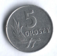 Монета 5 грошей. 1967 год, Польша.