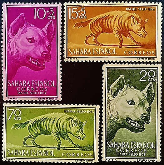 Набор марок (4 шт.). "День почтовой марки". 1957 год, Испанская Сахара. Набор марок (4 шт.). "День почтовой марки". 1957 год, Испанская Сахара.