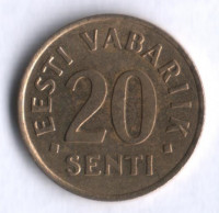 20 сентов. 1992 год, Эстония.