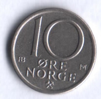 Монета 10 эре. 1976 год, Норвегия.