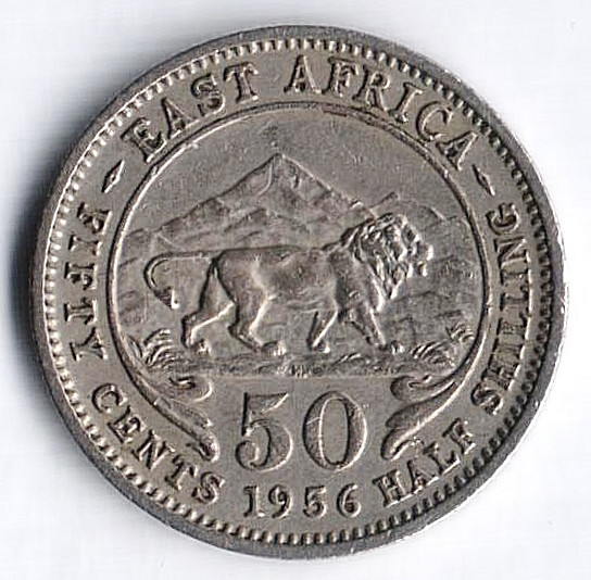 Монета 50 центов. 1956(H) год, Британская Восточная Африка.