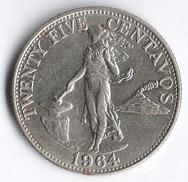 Монета 25 сентаво. 1964 год, Филиппины.