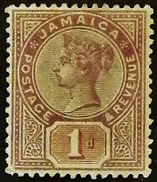Марка почтовая. "Королева Виктория". 1889 год, Ямайка.