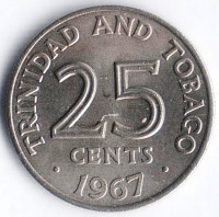 Монета 25 центов. 1967 год, Тринидад и Тобаго (колония Великобритании).